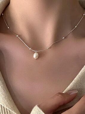 Nordstrom Silver Pearl Bead Choker Necklace - White Pearl